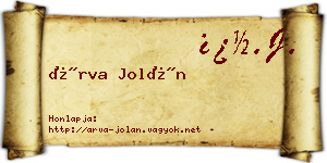 Árva Jolán névjegykártya